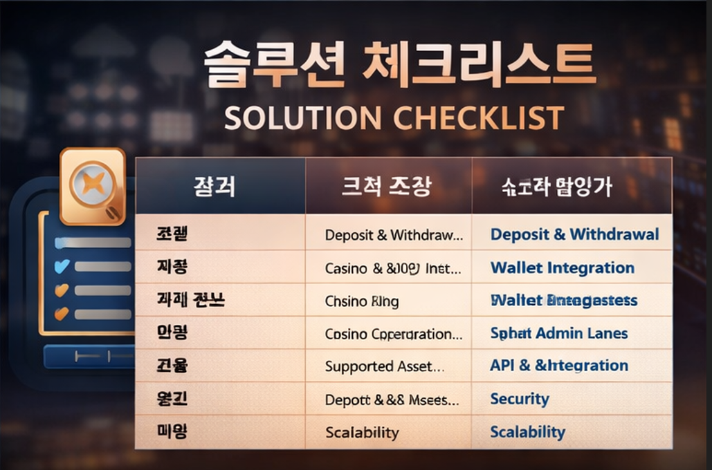 솔루션 허브 페이지에서 각 카지노솔루션 상세 페이지로 연결되는 구조 개념도 